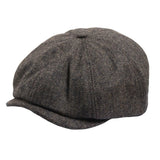 Șapcă plată clasică Newsboy pentru bărbați, model Herringbone - Maro