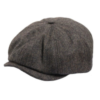 Șapcă plată clasică Newsboy pentru bărbați, model Herringbone - Maro