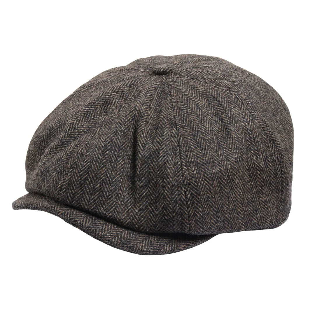 Șapcă plată clasică Newsboy pentru bărbați, model Herringbone - Maro