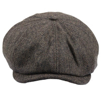 Șapcă plată clasică Newsboy pentru bărbați, model Herringbone - Maro
