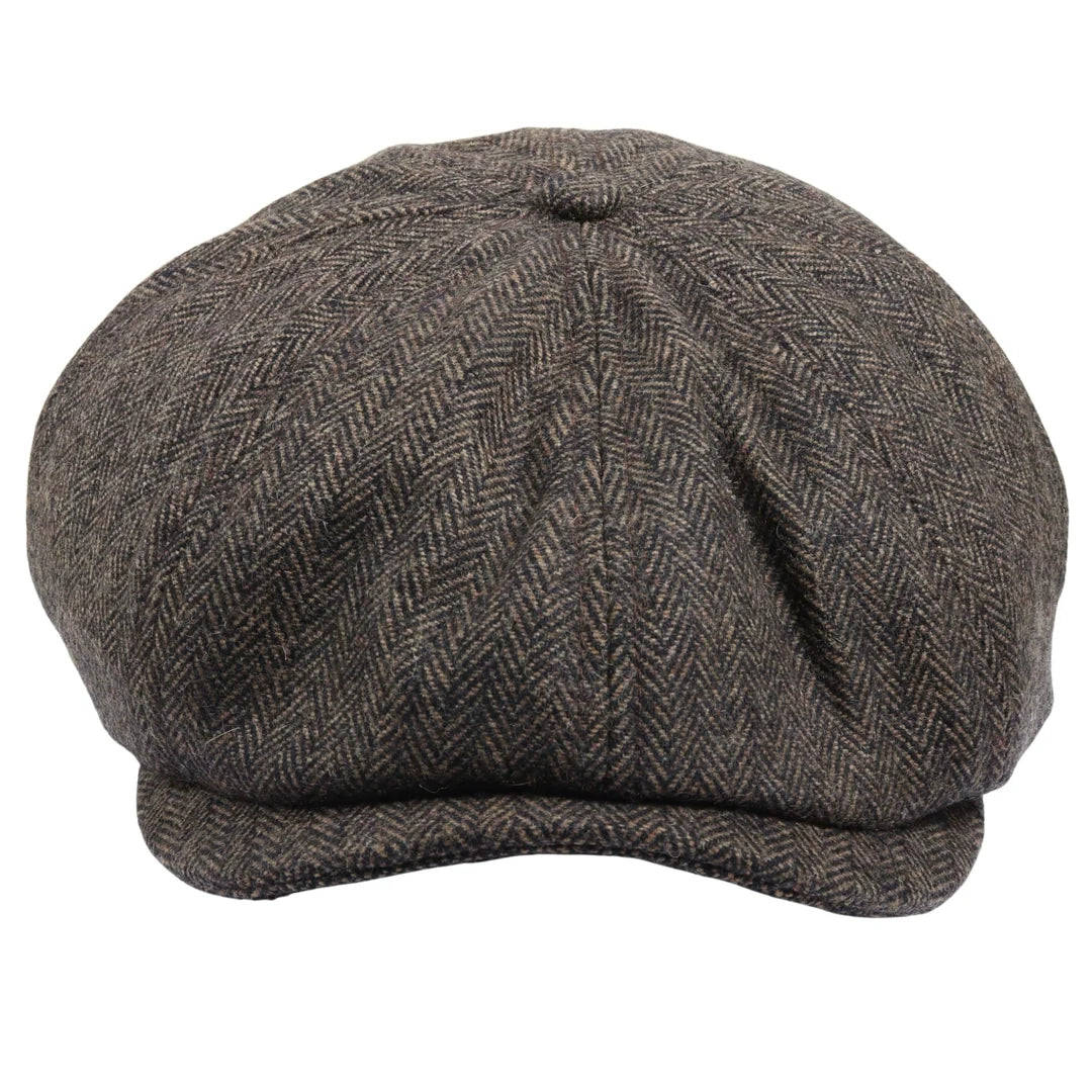 Șapcă plată clasică Newsboy pentru bărbați, model Herringbone - Maro