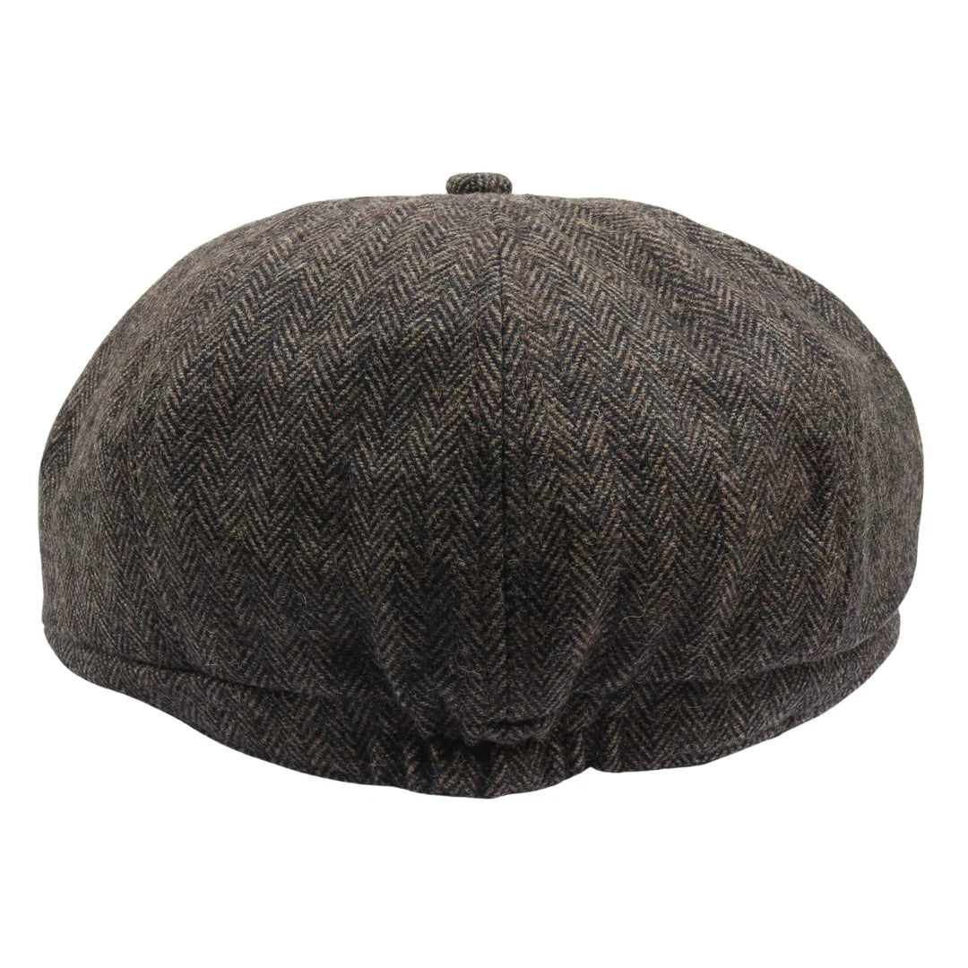 Șapcă plată clasică Newsboy pentru bărbați, model Herringbone - Maro