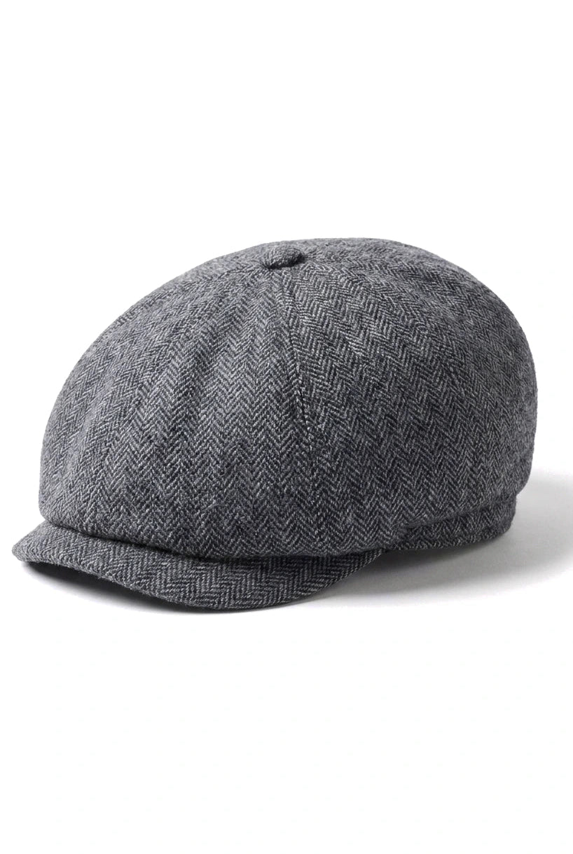Șapcă plată clasică Newsboy pentru bărbați, model Herringbone - Gri