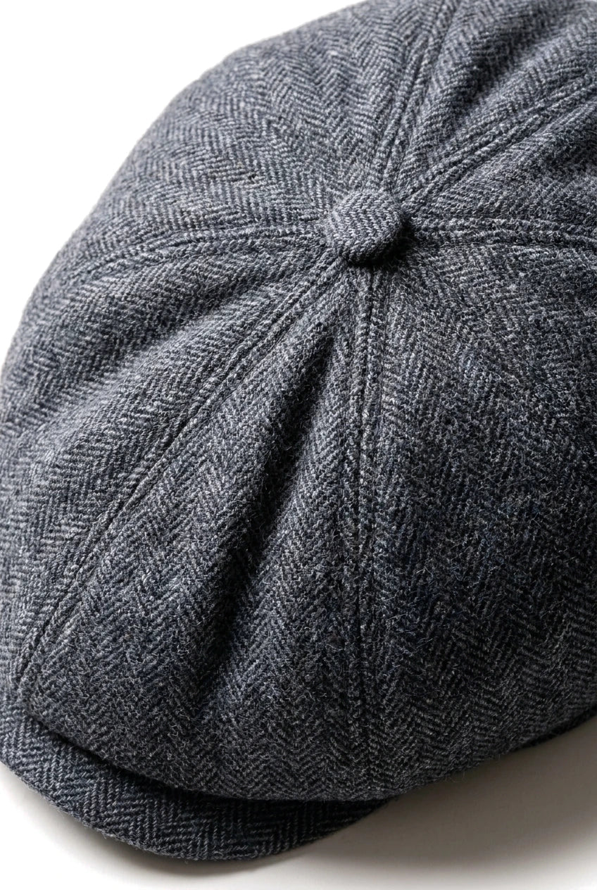 Șapcă plată clasică Newsboy pentru bărbați, model Herringbone - Gri