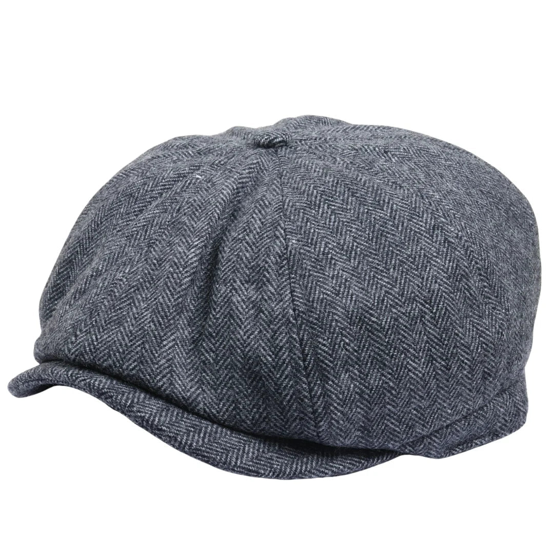 Șapcă plată clasică Newsboy pentru bărbați, model Herringbone - Gri