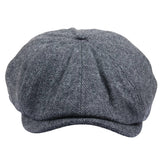 Șapcă plată clasică Newsboy pentru bărbați, model Herringbone - Gri