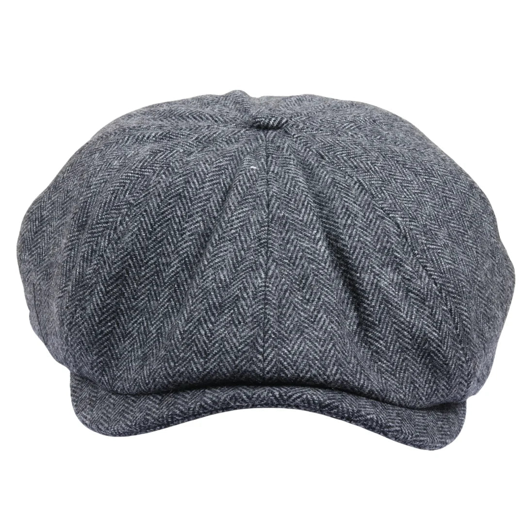 Șapcă plată clasică Newsboy pentru bărbați, model Herringbone - Gri