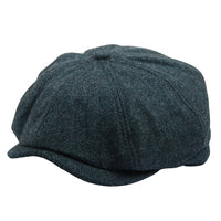Șapcă plată clasică Newsboy pentru bărbați, model Herringbone - Măsliniu