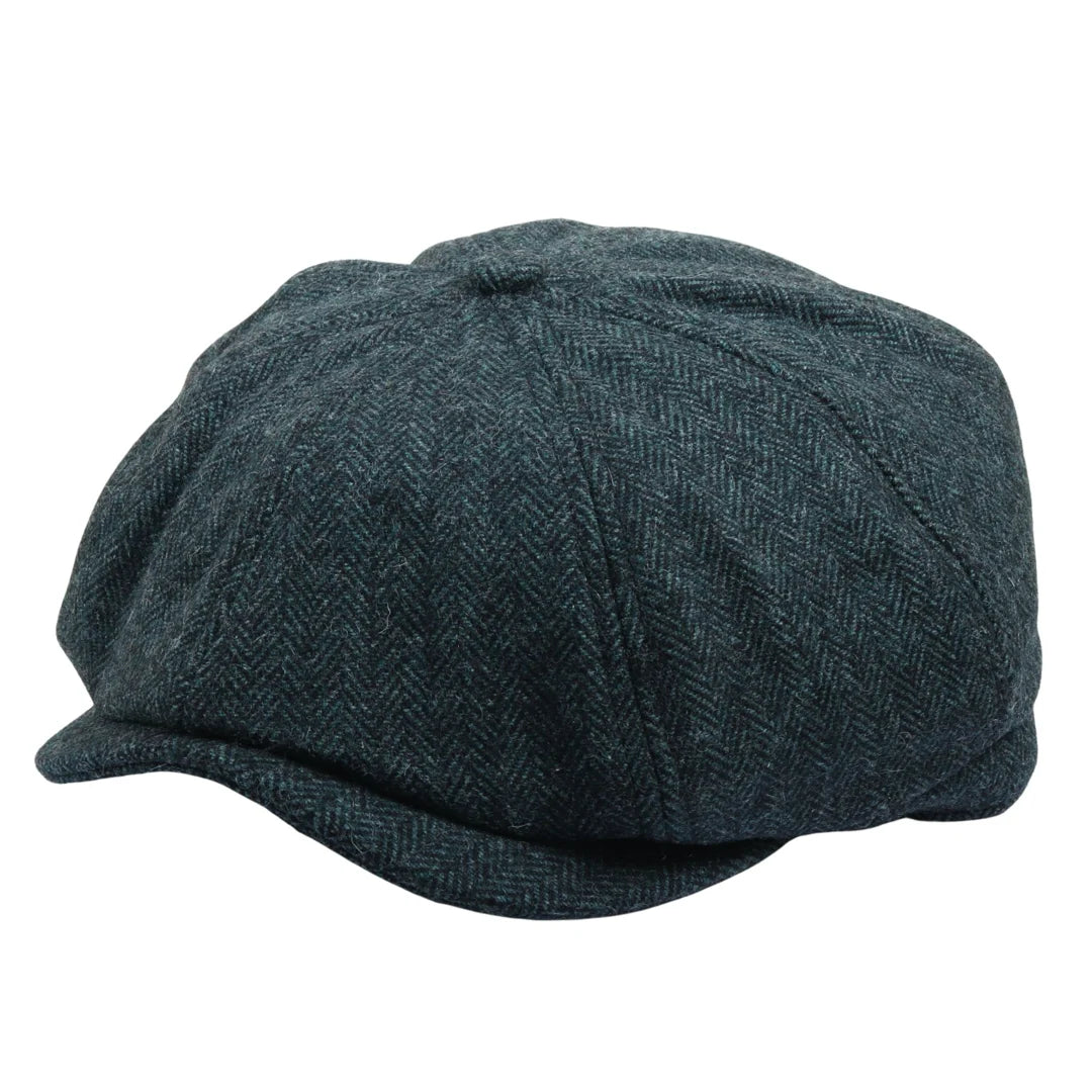 Șapcă plată clasică Newsboy pentru bărbați, model Herringbone - Măsliniu
