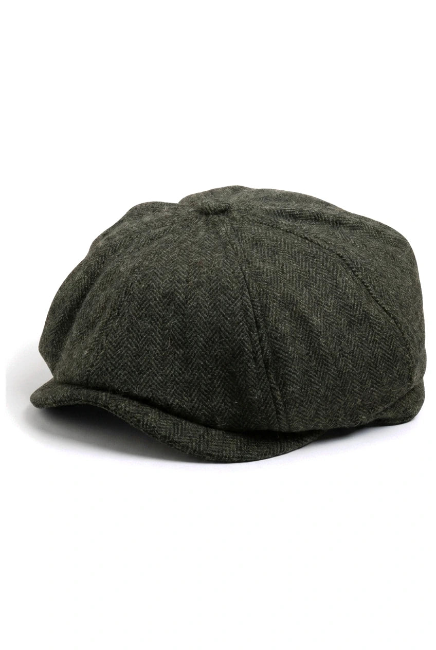 Șapcă plată clasică Newsboy pentru bărbați, model Herringbone - Măsliniu