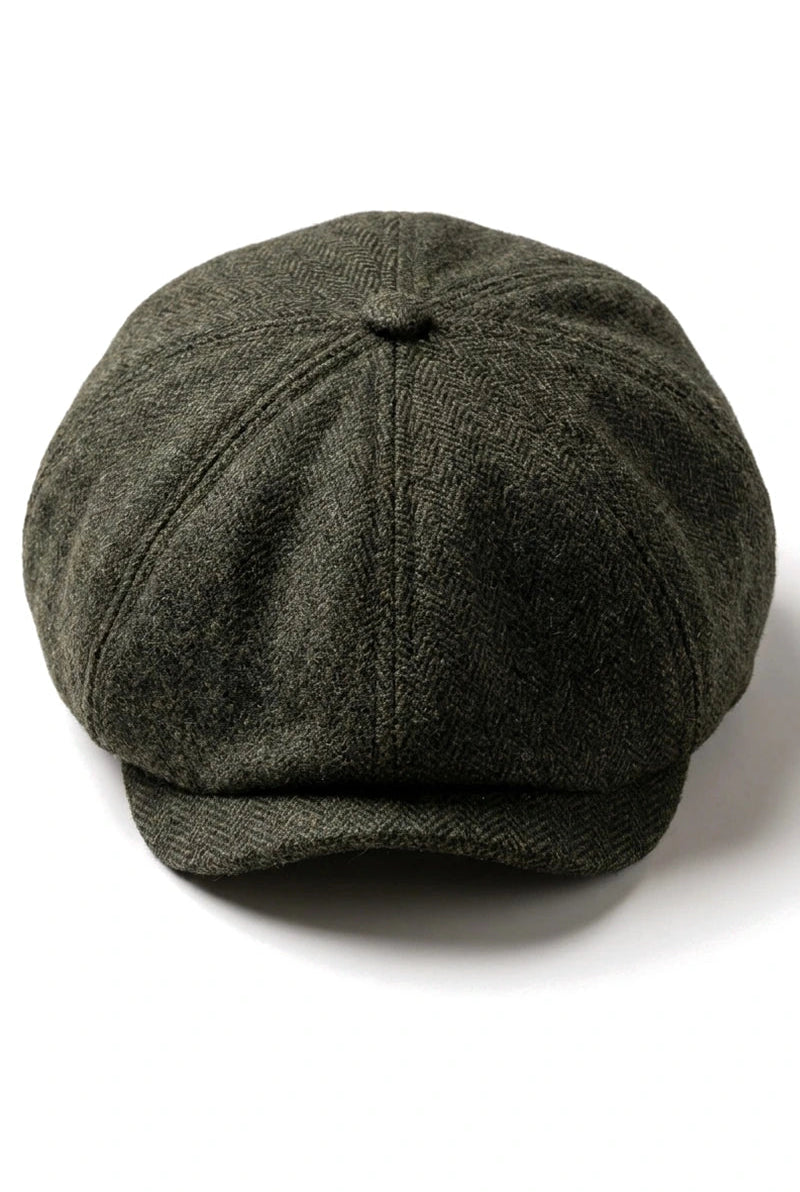 Șapcă plată clasică Newsboy pentru bărbați, model Herringbone - Măsliniu