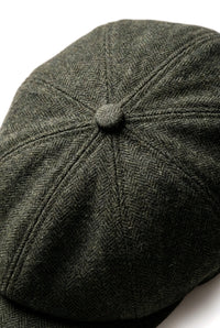 Șapcă plată clasică Newsboy pentru bărbați, model Herringbone - Măsliniu