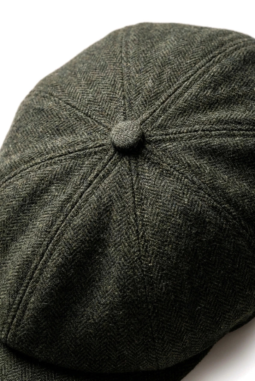 Șapcă plată clasică Newsboy pentru bărbați, model Herringbone - Măsliniu