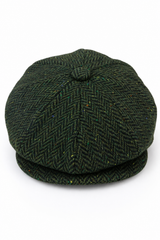 Șapcă bărbătească Herringbone Tweed cu 8 panouri, măsliniu