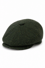 Șapcă bărbătească Herringbone Tweed cu 8 panouri, măsliniu