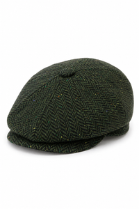 Șapcă bărbătească Herringbone Tweed cu 8 panouri, măsliniu