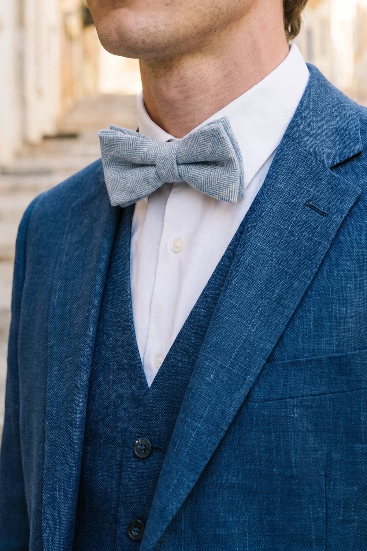 Papion bărbătesc din tweed albastru deschis