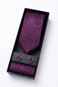 Set cadou cravată Paisley liliac pentru bărbați