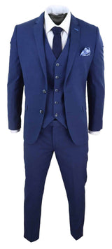 Mens Navy-Blue 3 Piece Wedding Suit