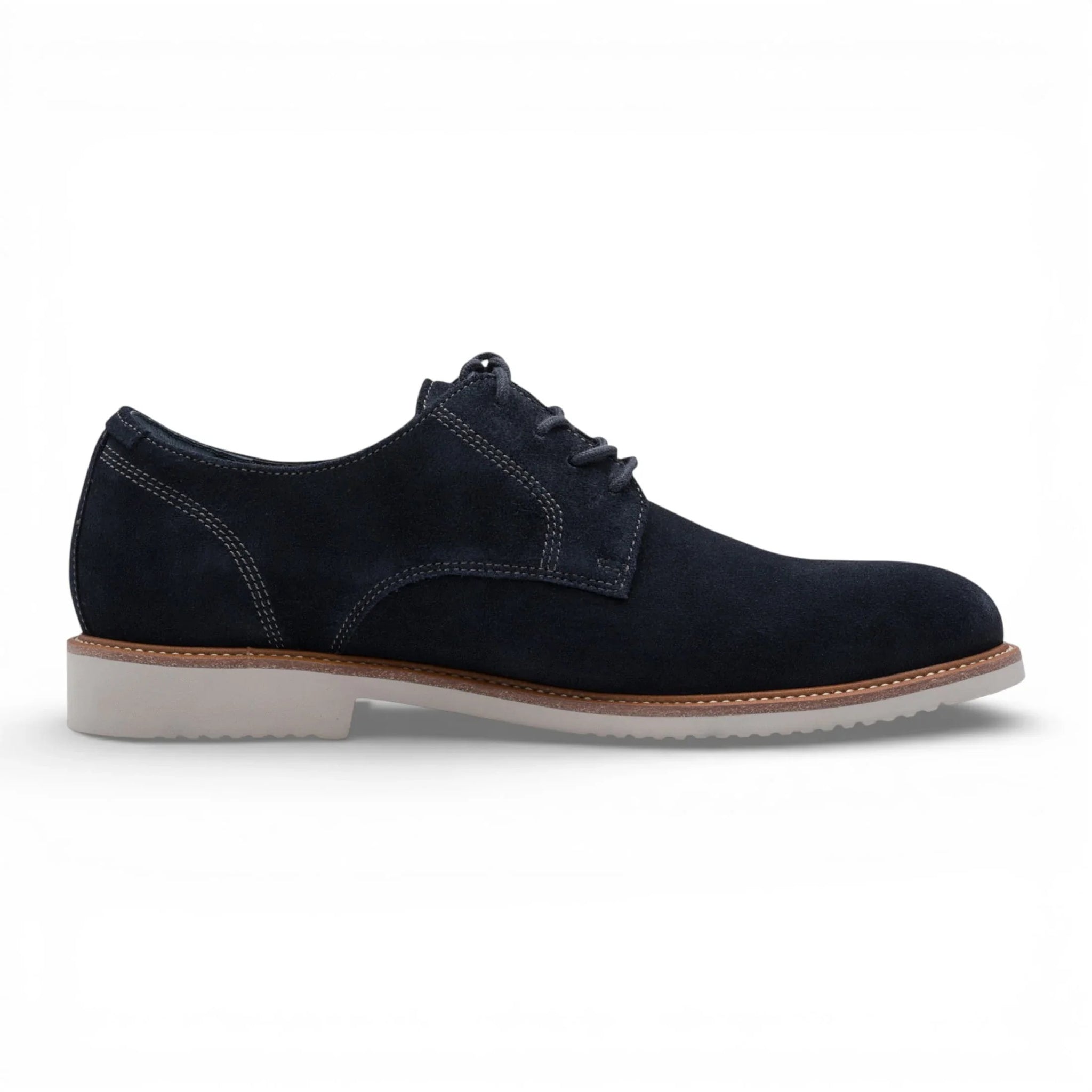 Pantofi Derby bărbătești din piele întoarsă bleumarin cu vârf simplu