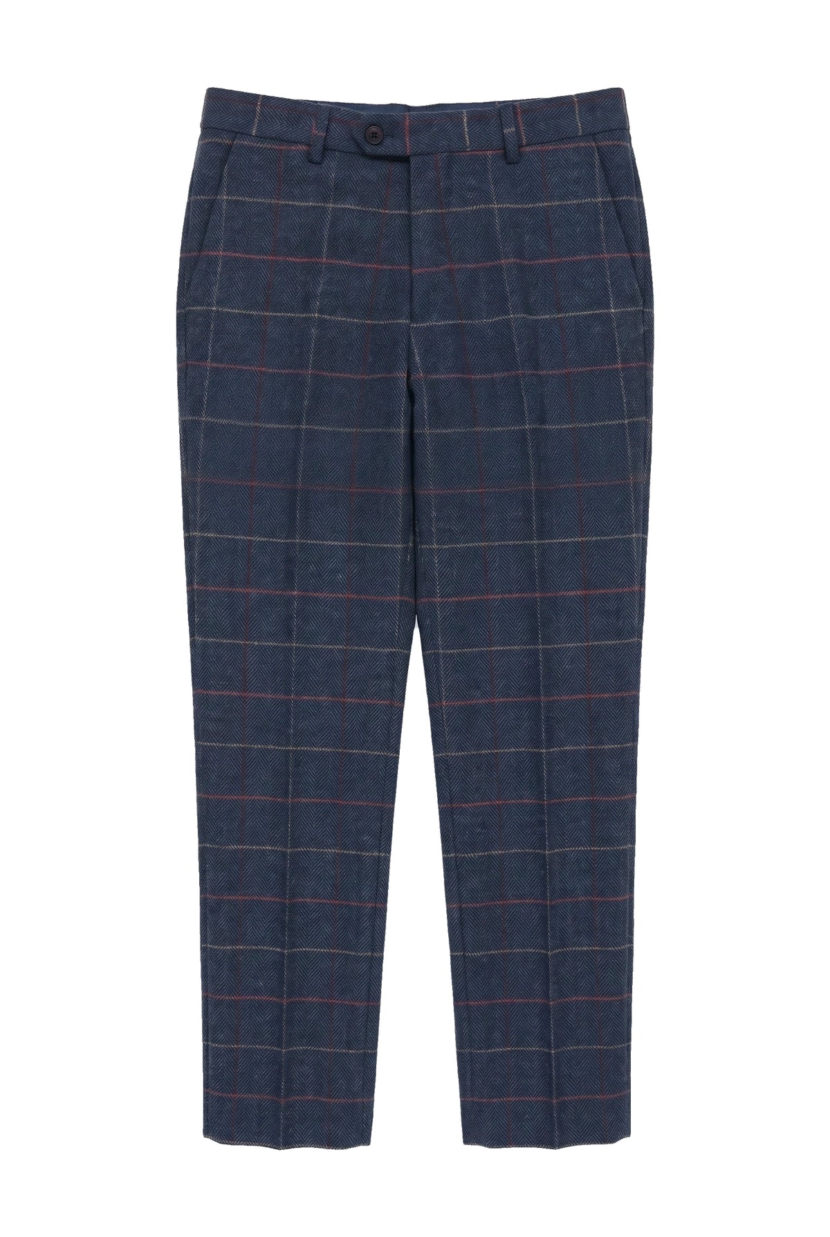 Pantaloni bărbătești bleumarin, vin, în carouri, model herringbone, tweed, vintage, noi, Marc Darcy
