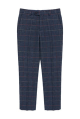 Pantaloni bărbătești bleumarin, vin, în carouri, model herringbone, tweed, vintage, noi, Marc Darcy