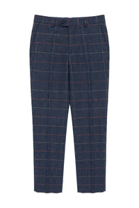 Pantaloni bărbătești bleumarin, vin, în carouri, model herringbone, tweed, vintage, noi, Marc Darcy