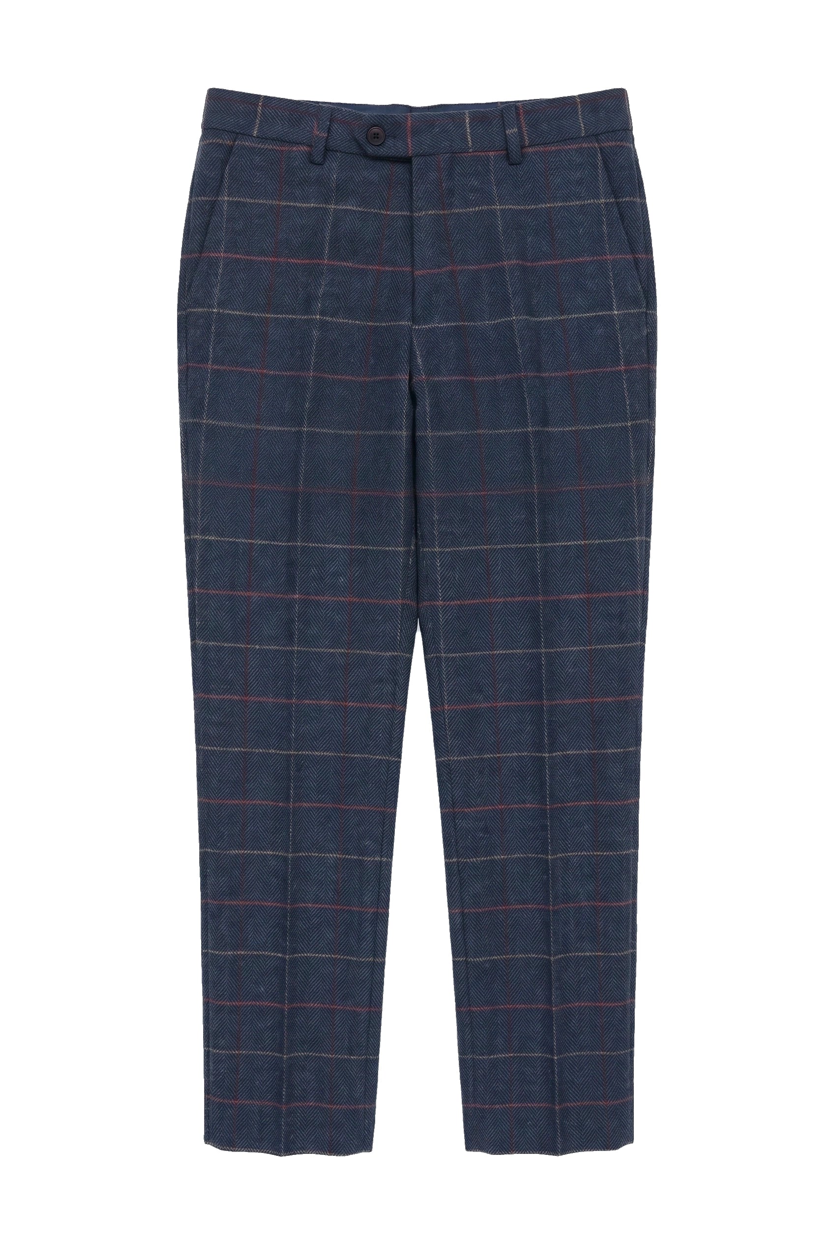 Pantaloni bărbătești bleumarin, vin, în carouri, model herringbone, tweed, vintage, noi, Marc Darcy