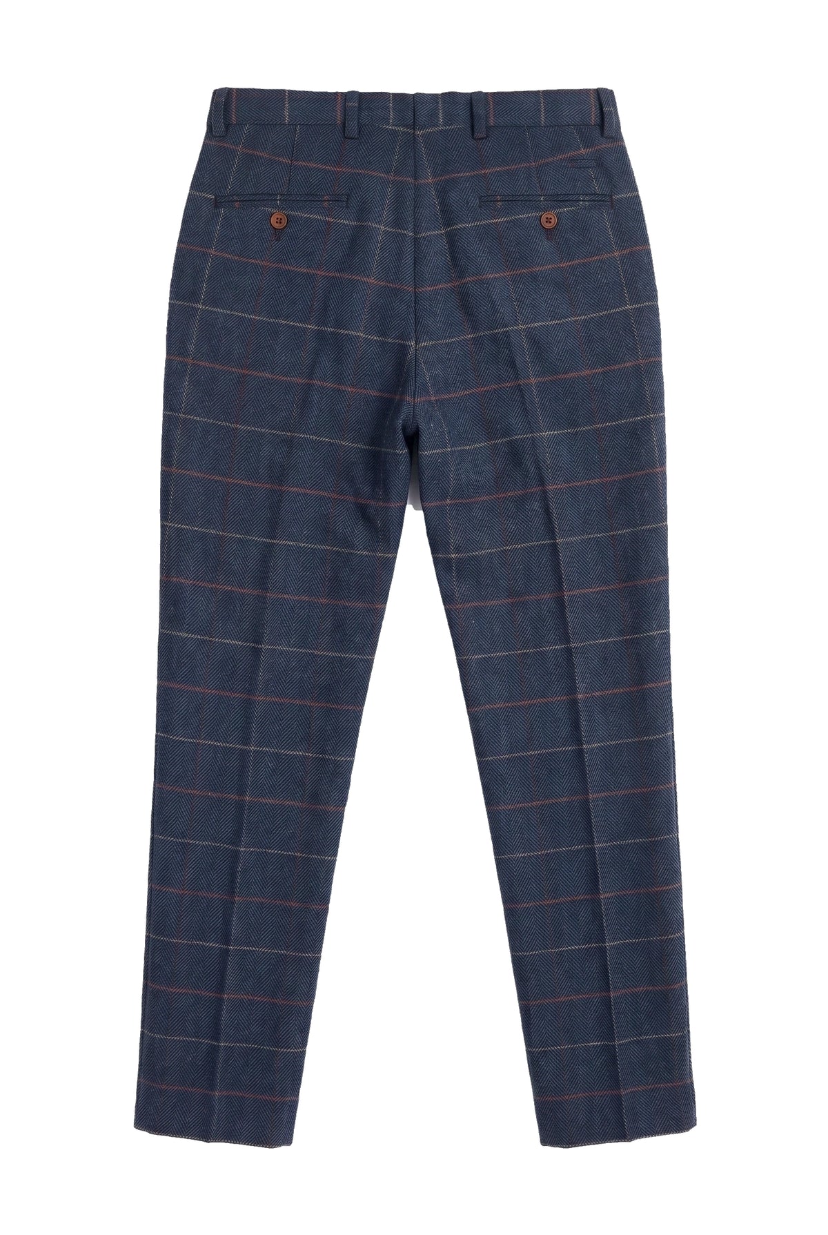Pantaloni bărbătești bleumarin, vin, în carouri, model herringbone, tweed, vintage, noi, Marc Darcy