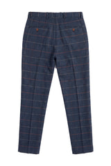 Pantaloni bărbătești bleumarin, vin, în carouri, model herringbone, tweed, vintage, noi, Marc Darcy