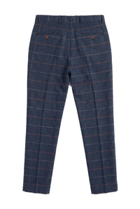Pantaloni bărbătești bleumarin, vin, în carouri, model herringbone, tweed, vintage, noi, Marc Darcy