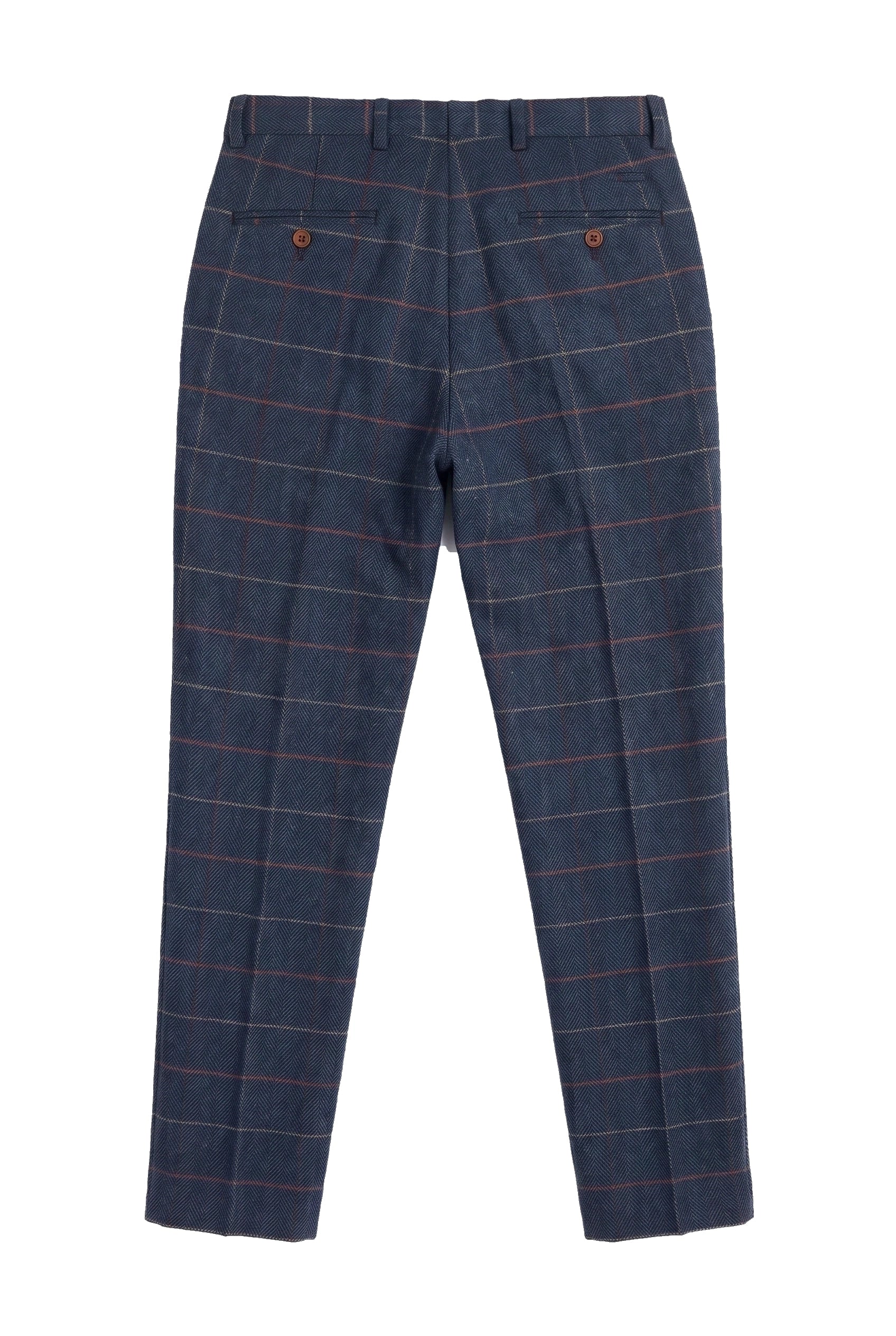 Pantaloni bărbătești bleumarin, vin, în carouri, model herringbone, tweed, vintage, noi, Marc Darcy