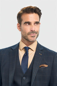 Sacou bărbătesc în carouri bleumarin, croială croită