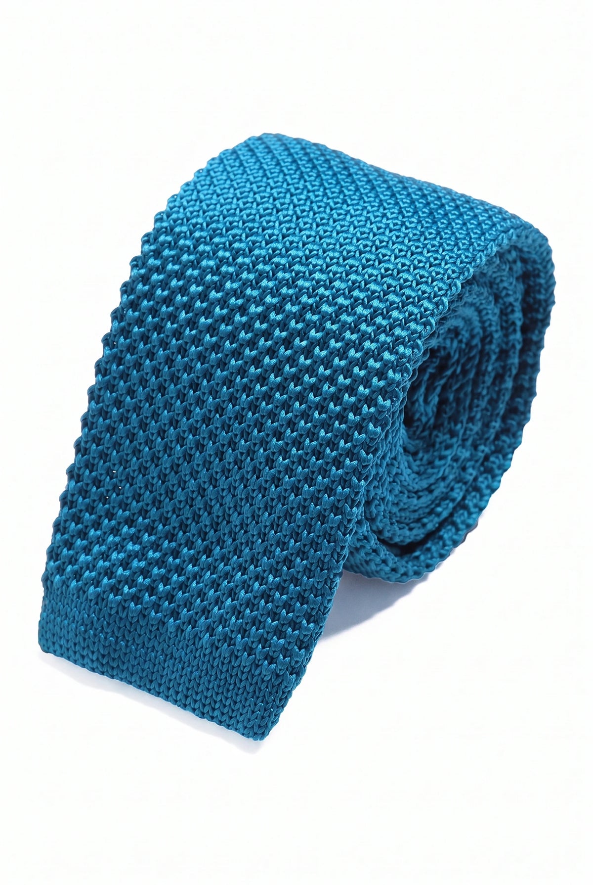 Cravată tricotată bleumarin bărbătească cu capăt plat și pătrat