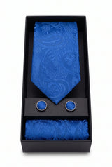 Set cadou cravată Paisley bleumarin pentru bărbați