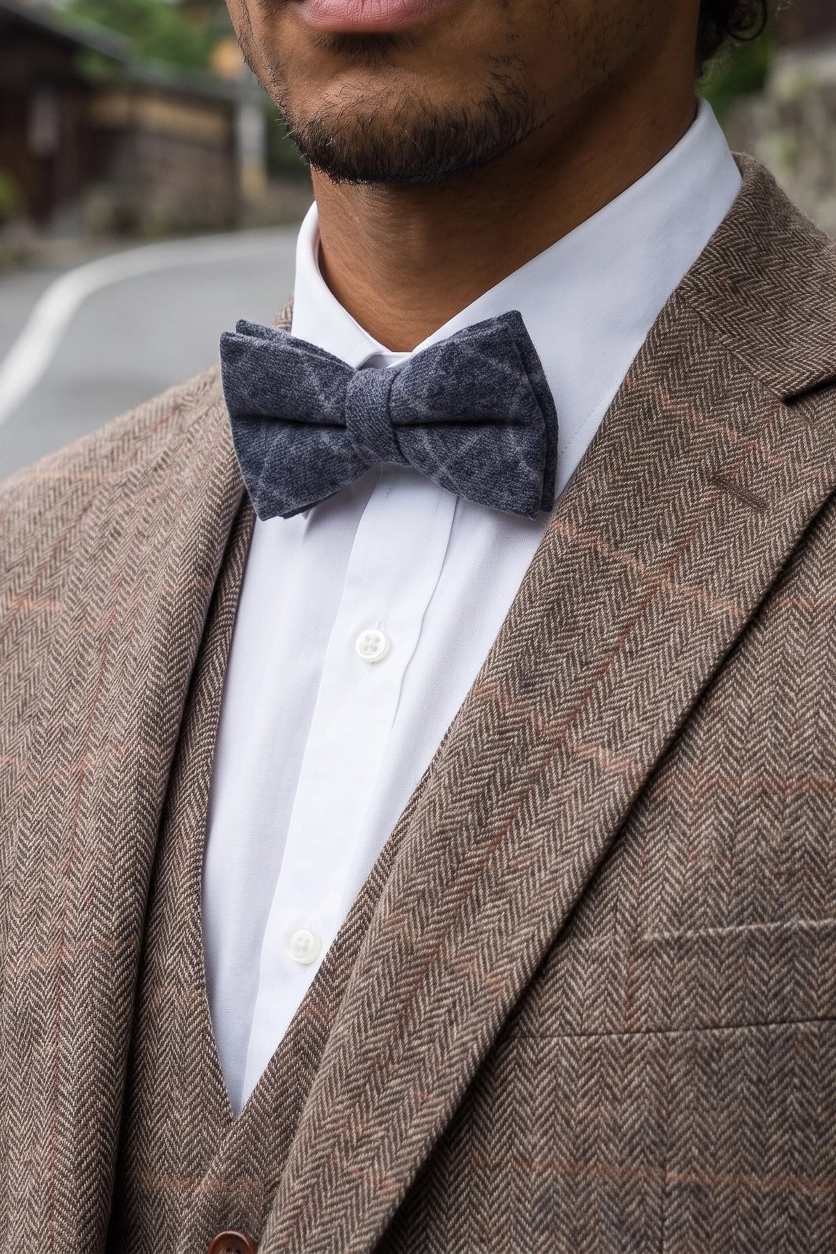Papion bărbătesc din tweed bleumarin