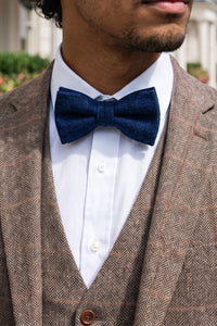 Papion bărbătesc din amestec de lână și tweed bleumarin
