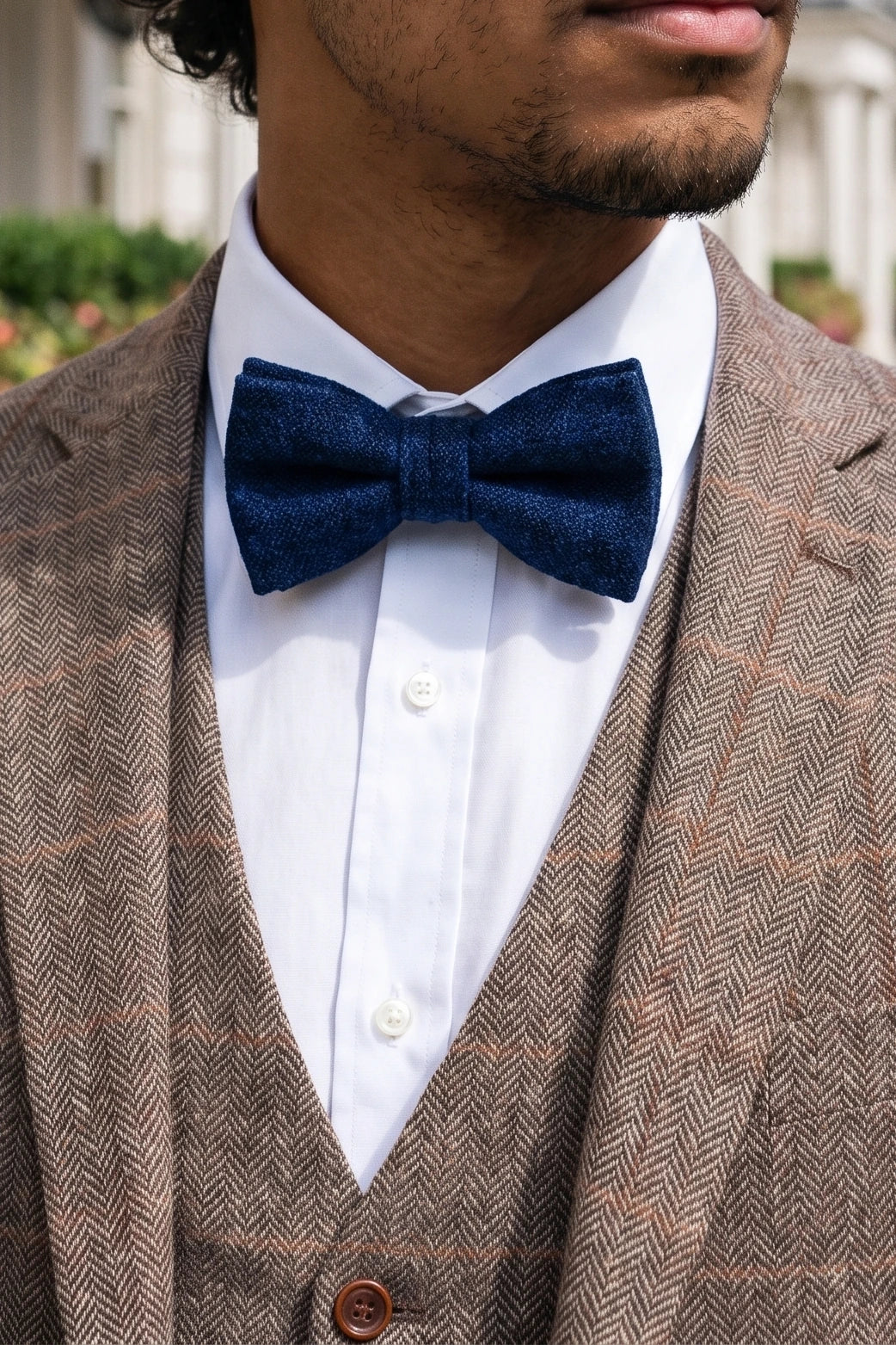 Papion bărbătesc din amestec de lână și tweed bleumarin