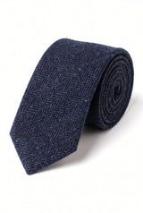 Cravată bărbătească din amestec de lână bleumarin cu model tweed