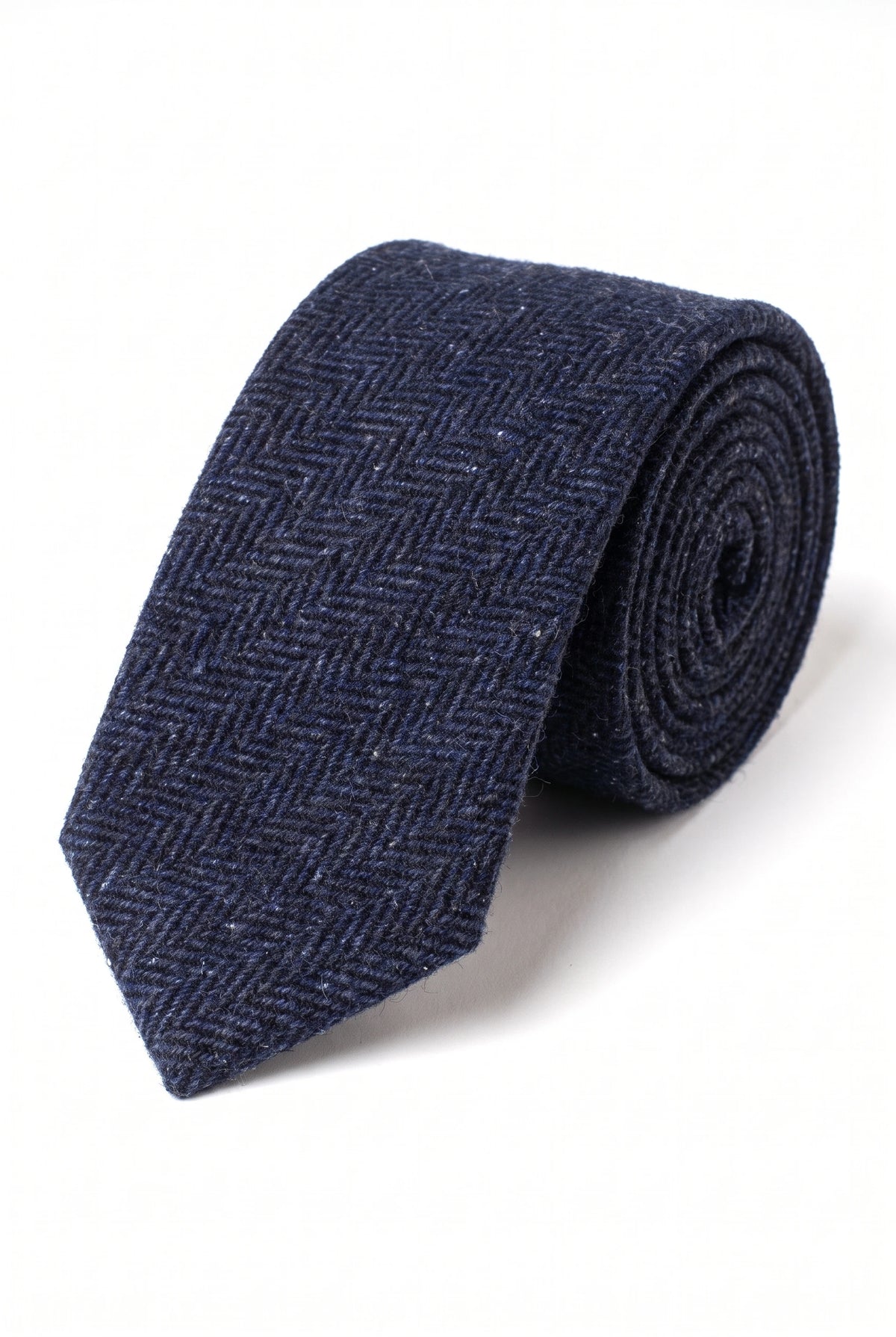 Cravată bărbătească din amestec de lână bleumarin cu model tweed