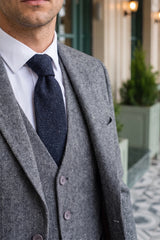 Cravată bărbătească din amestec de lână bleumarin cu model tweed