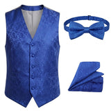 Set bărbătesc cu vestă și papion, model Paisley floral, 3 piese - Albastru