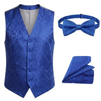 Set bărbătesc cu vestă și papion, model Paisley floral, 3 piese - Albastru