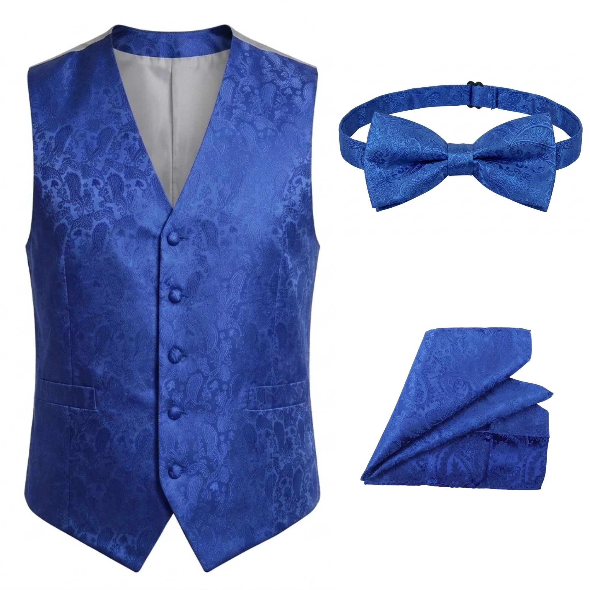 Set bărbătesc cu vestă și papion, model Paisley floral, 3 piese - Albastru