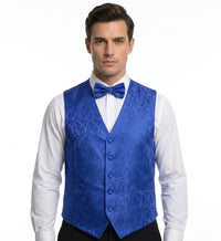Set bărbătesc cu vestă și papion, model Paisley floral, 3 piese - Albastru