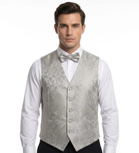 Set bărbătesc cu vestă și papion, model Paisley floral, 3 piese - Gri
