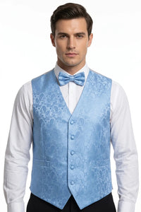 Set bărbătesc cu vestă și papion, model Paisley Floral, 3 piese - Sky
