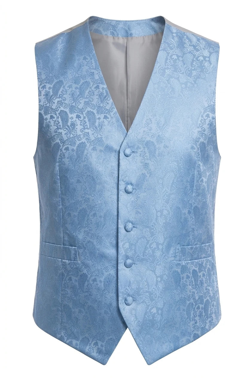 Set bărbătesc cu vestă și papion, model Paisley Floral, 3 piese - Sky
