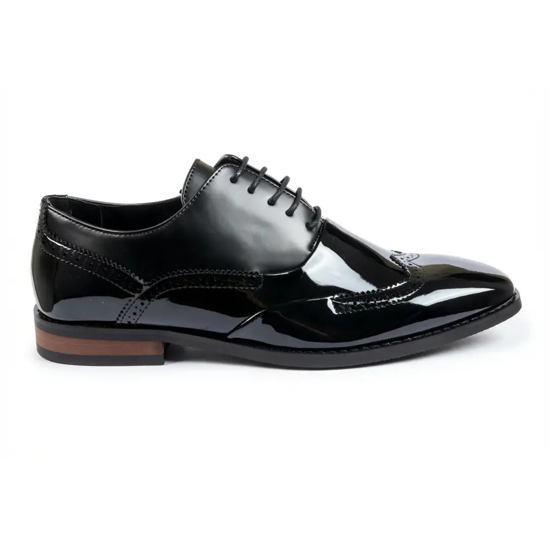 Pantofi Oxford pentru bărbați, din piele PU lăcuită, cu vârfuri tip Wingtip