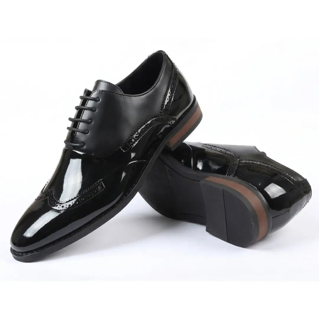 Pantofi Oxford pentru bărbați, din piele PU lăcuită, cu vârfuri tip Wingtip